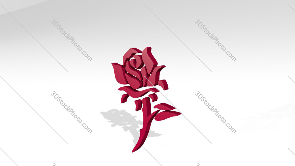 rose 3D drawing icon on white floor