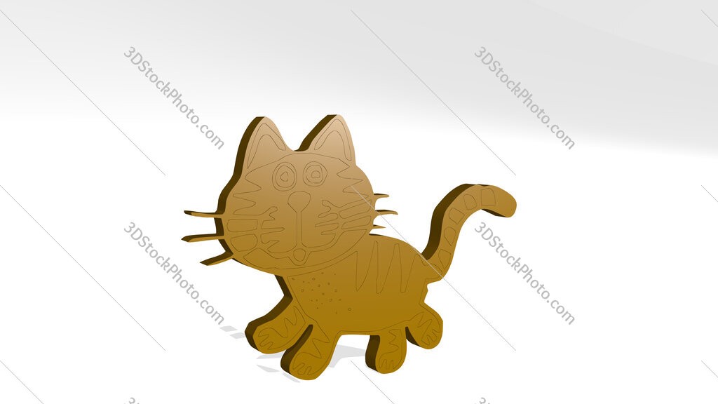kitten 3D drawing icon on white floor