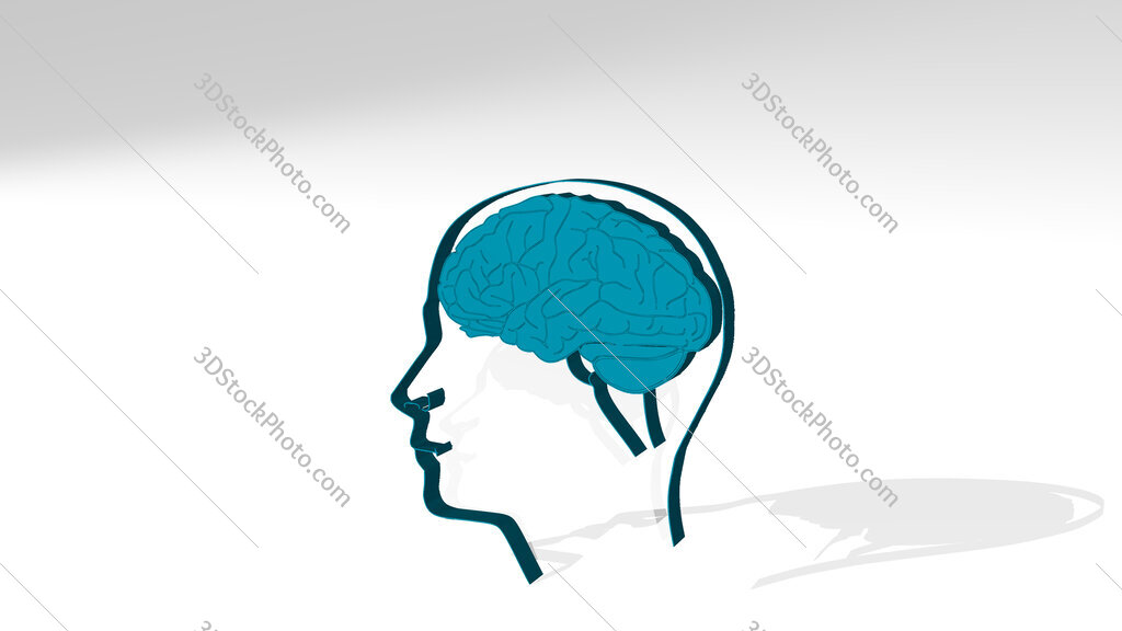 human head with brain 3D drawing icon on white floor
