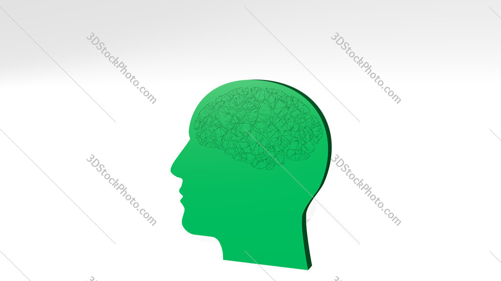human head 3D drawing icon on white floor