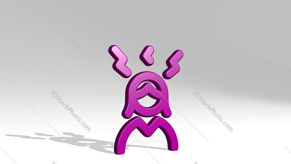 user woman stress 3D icon casting shadow