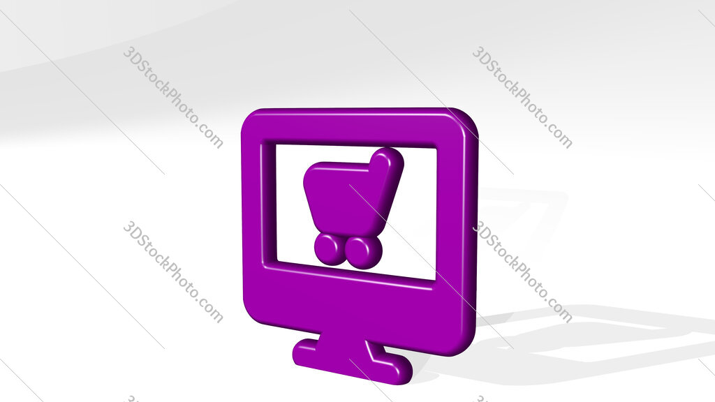 e commerce cart monitor 3D icon casting shadow