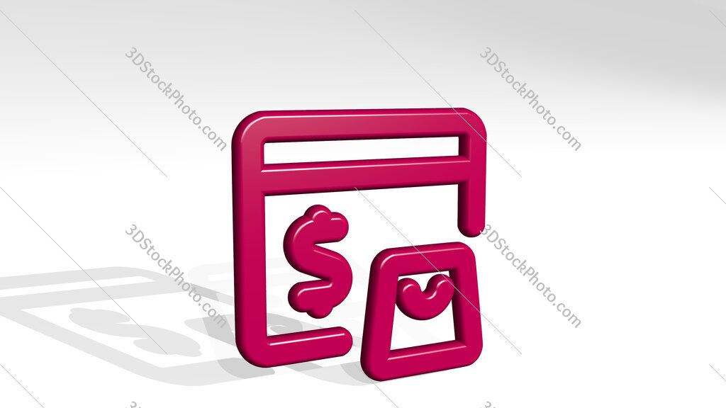 e commerce shopping bag browser 3D icon casting shadow