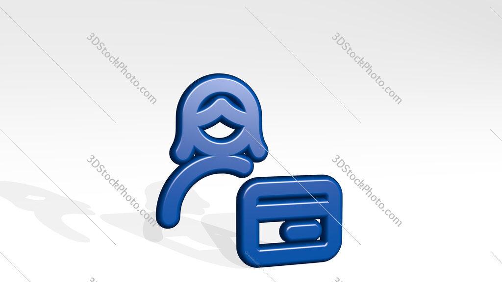 single woman actions credit card 3D icon casting shadow