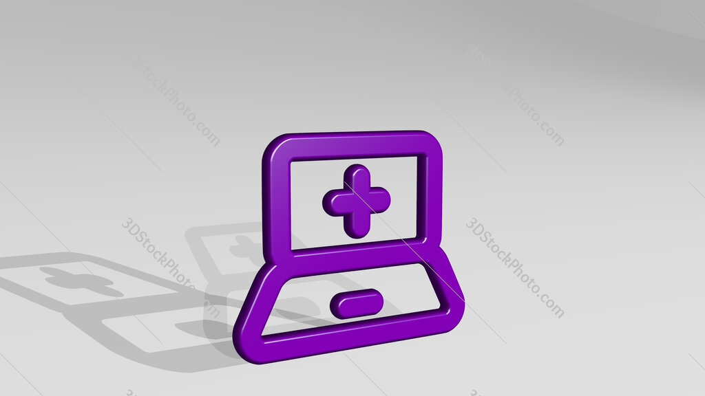 medical app laptop 3D icon casting shadow