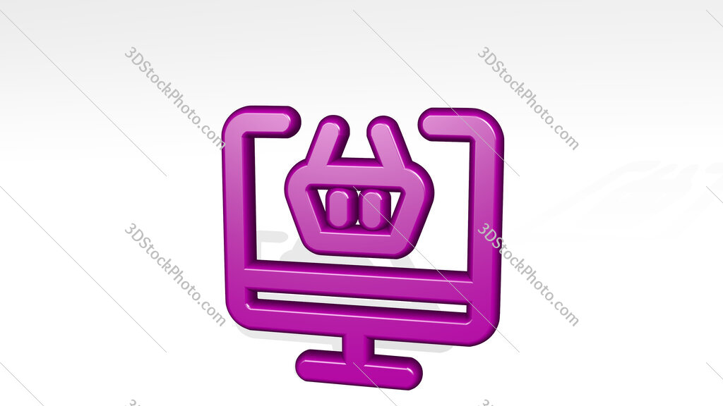 e commerce basket monitor 3D icon casting shadow