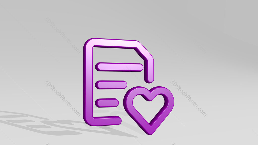 common file text heart 3D icon casting shadow