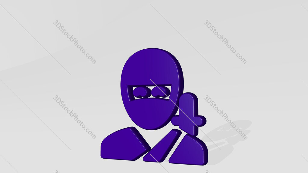 crime man ninja 3D icon casting shadow