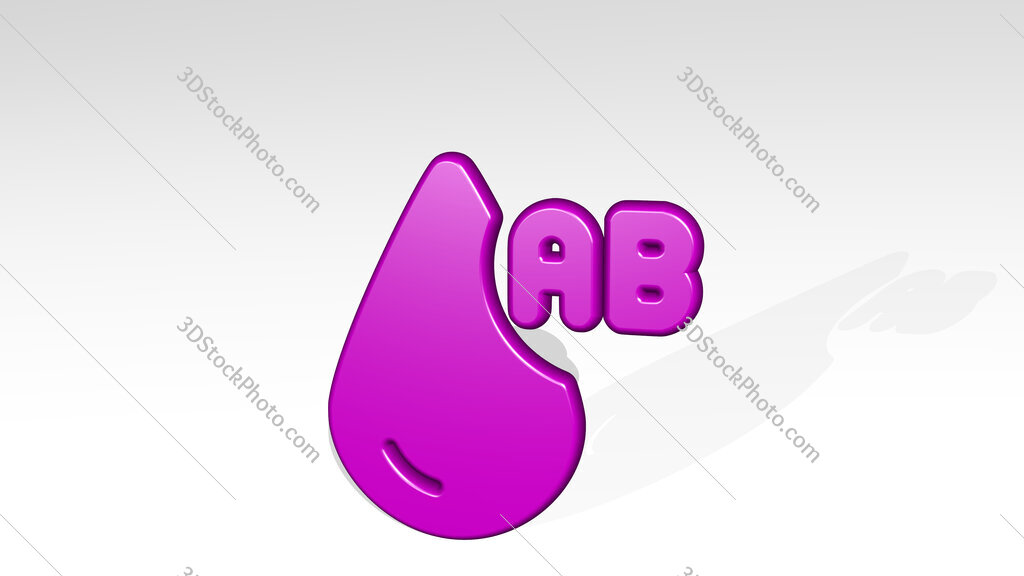 blood drop type ab 3D icon casting shadow