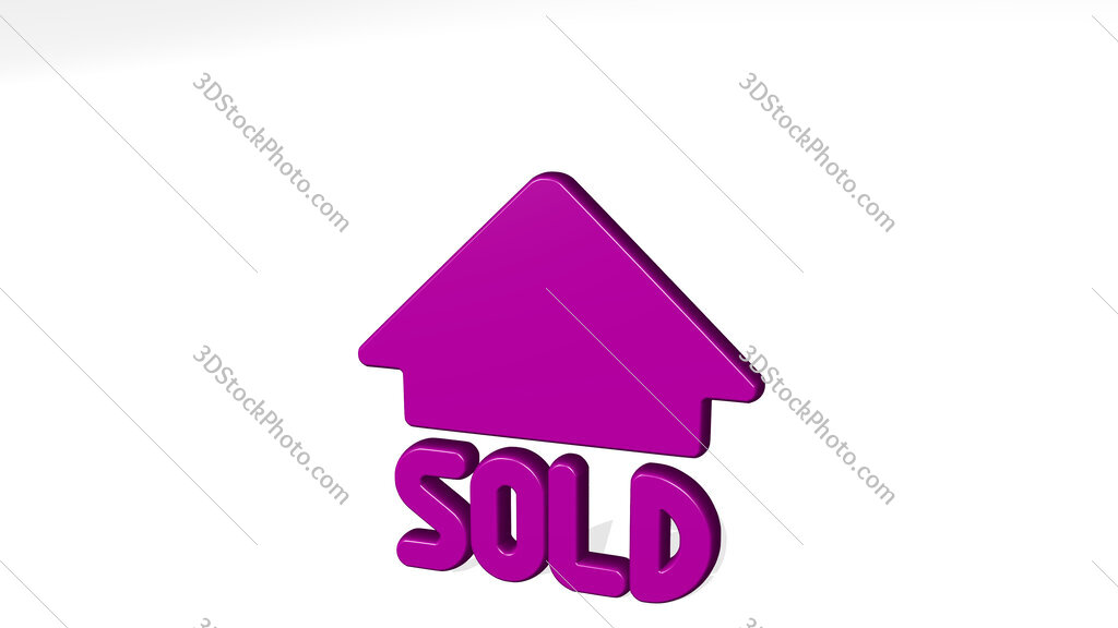 real estate sign house sold 3D icon casting shadow
