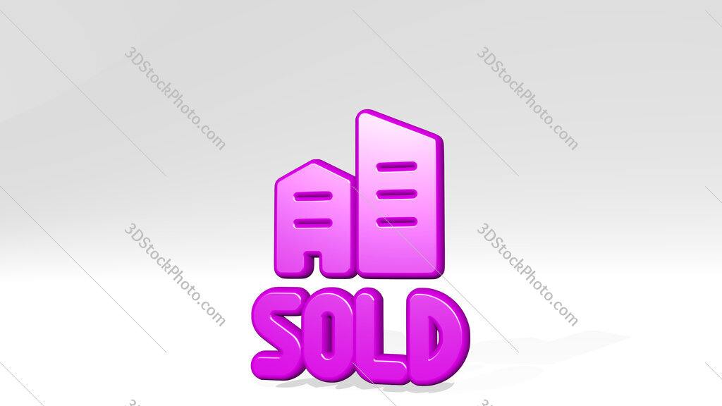 real estate sign building sold 3D icon casting shadow