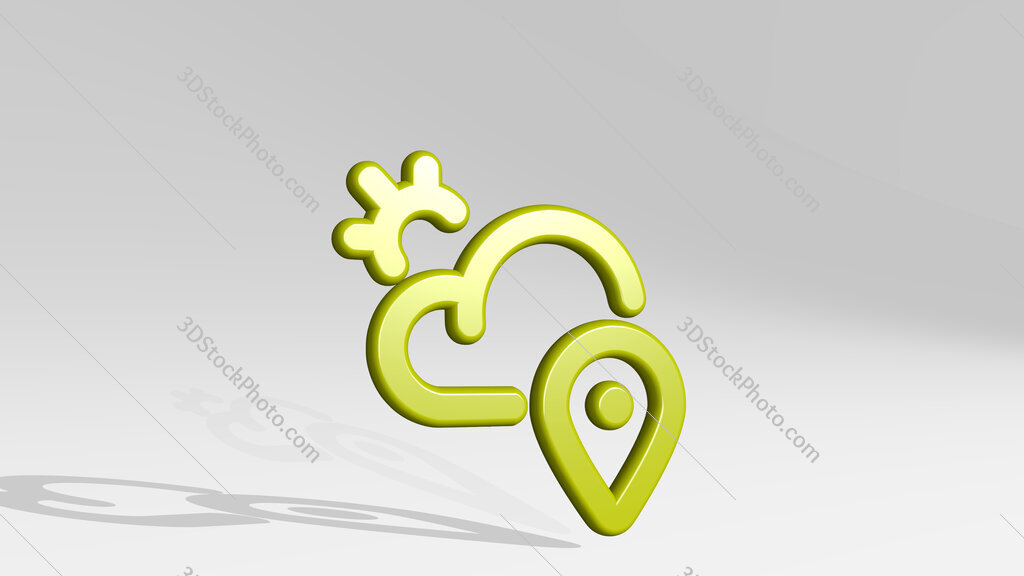 weather app sun cloud location 3D icon casting shadow