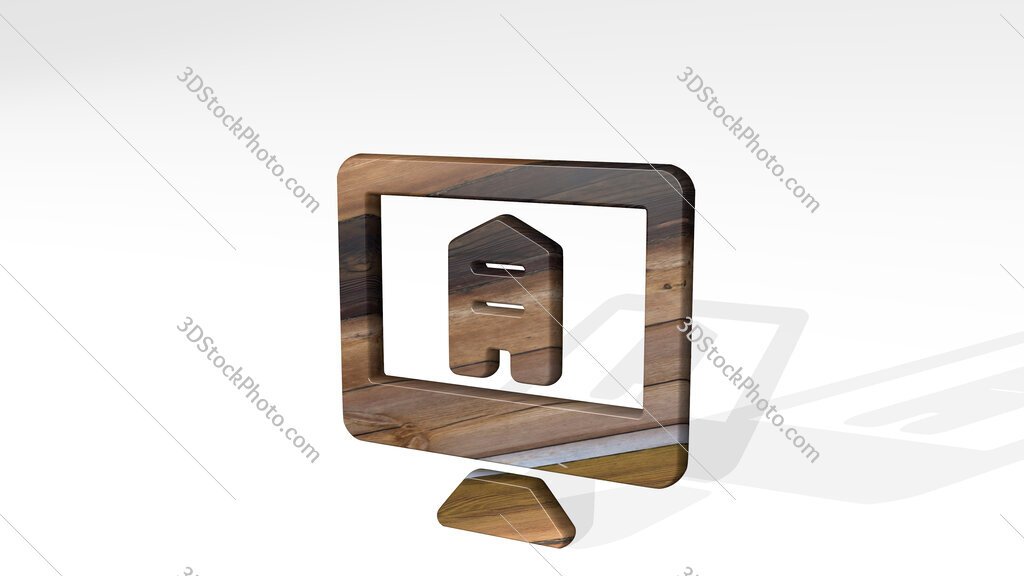 real estate app building monitor 3D icon standing on the floor