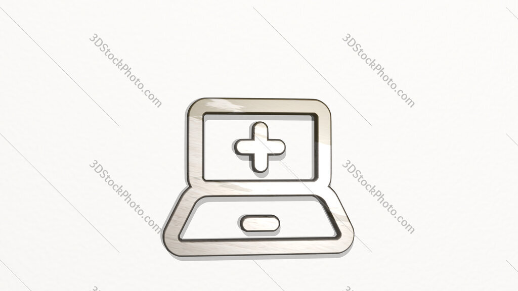 medical app laptop 3D icon on the wall