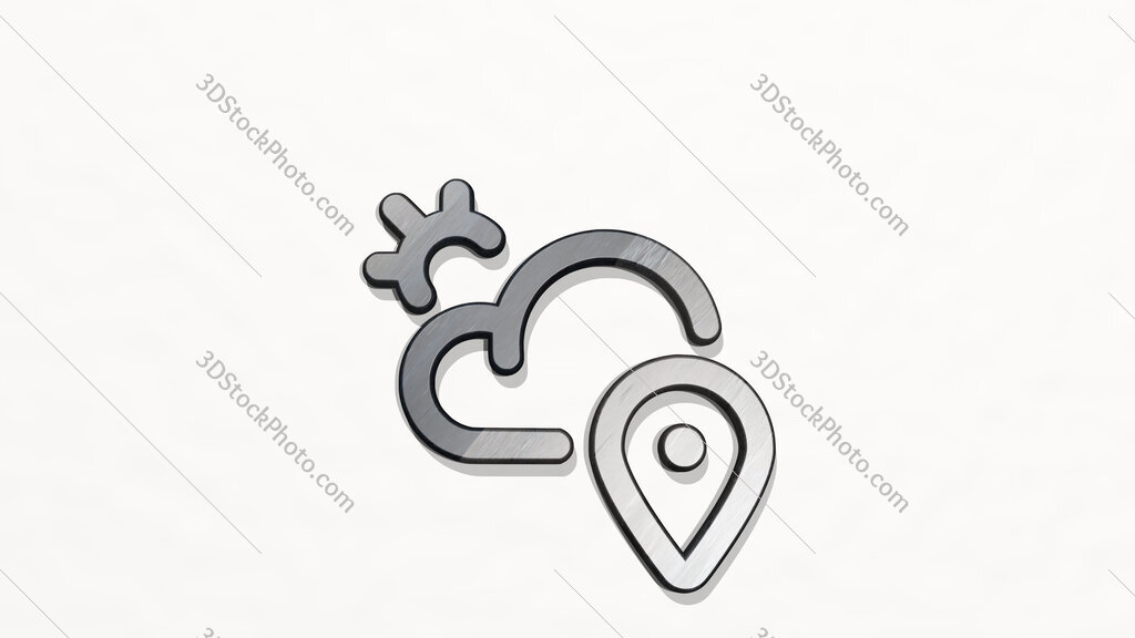 weather app sun cloud location 3D icon on the wall