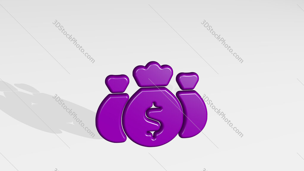 money bags 3D icon casting shadow