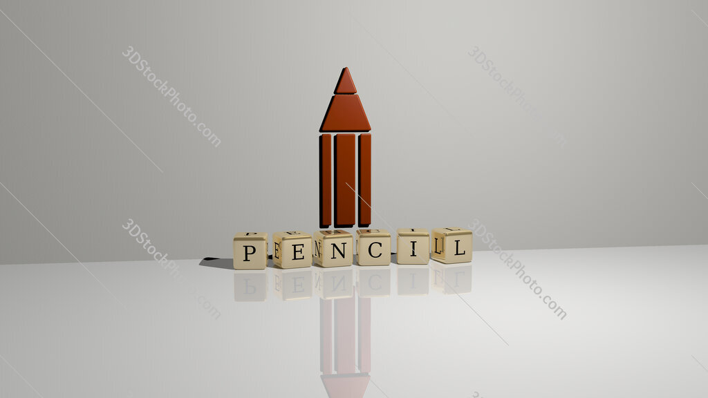 pencil text of cubic dice letters on the floor and 3D icon on the wall