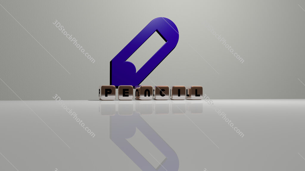 pencil text of cubic dice letters on the floor and 3D icon on the wall