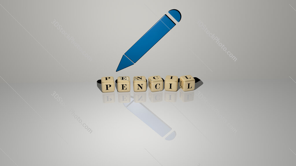pencil text of cubic dice letters on the floor and 3D icon on the wall