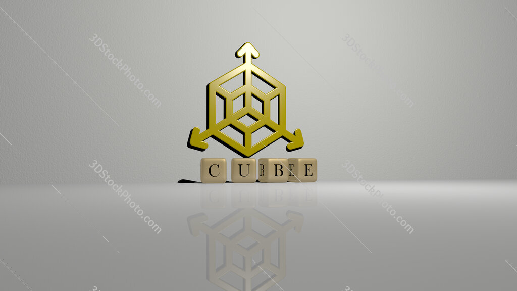 cube text of cubic dice letters on the floor and 3D icon on the wall
