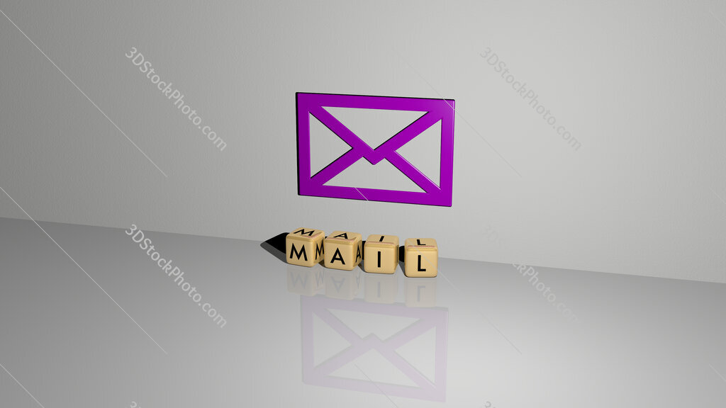 mail text of cubic dice letters on the floor and 3D icon on the wall