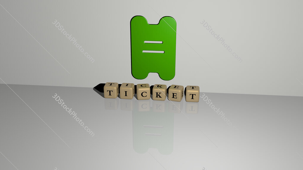 ticket text of cubic dice letters on the floor and 3D icon on the wall