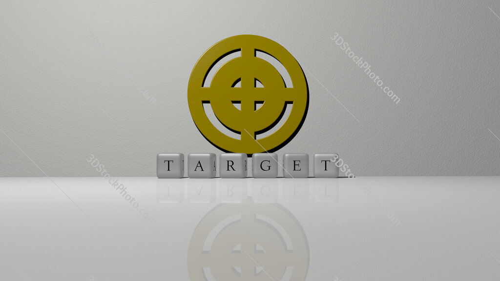 target text of cubic dice letters on the floor and 3D icon on the wall
