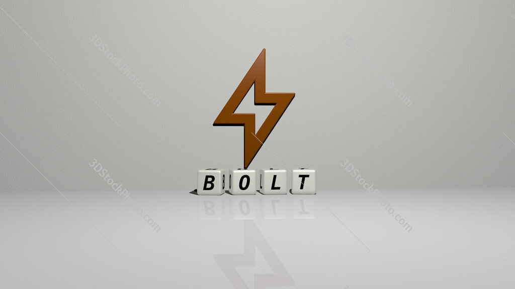 bolt text of cubic dice letters on the floor and 3D icon on the wall