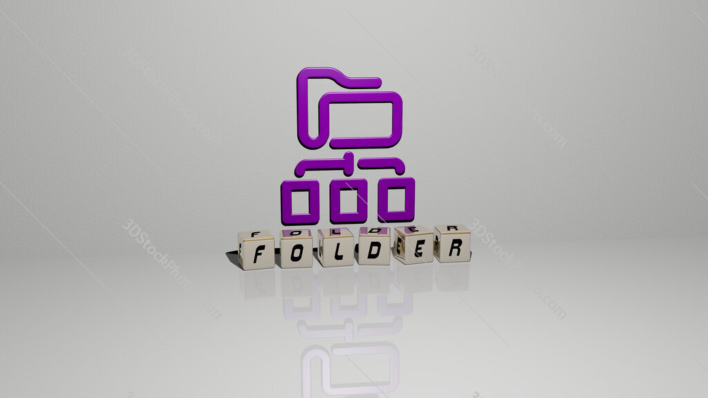 folder text of cubic dice letters on the floor and 3D icon on the wall