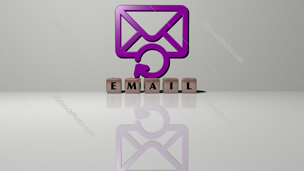 email text of cubic dice letters on the floor and 3D icon on the wall