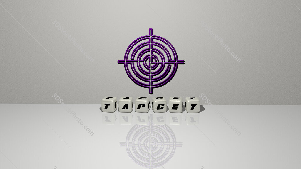 target text of cubic dice letters on the floor and 3D icon on the wall