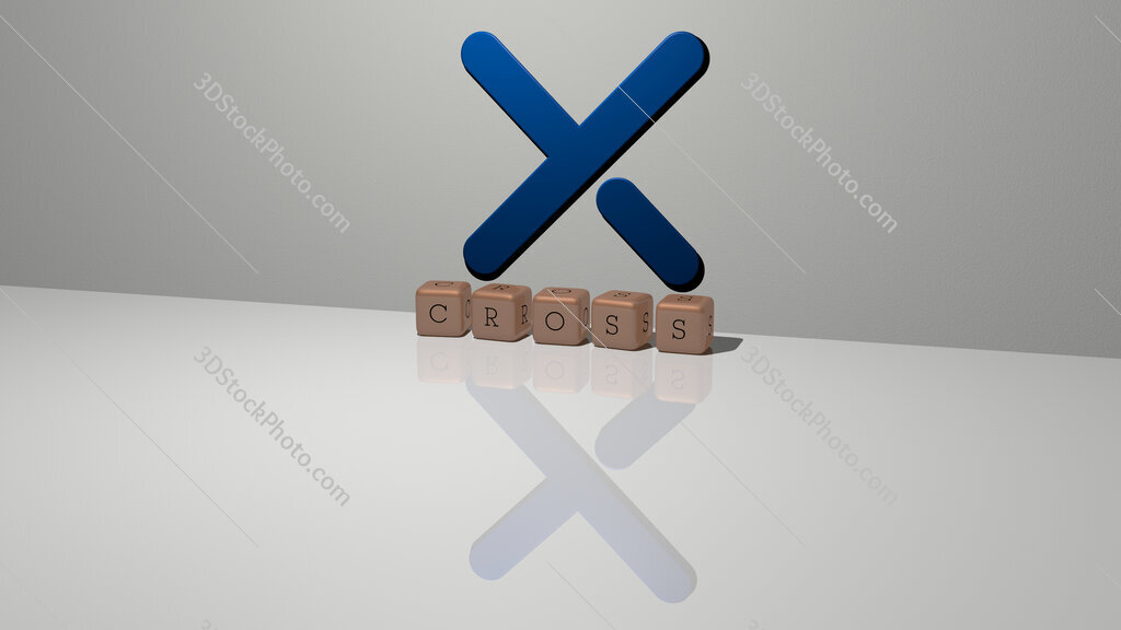 cross text of cubic dice letters on the floor and 3D icon on the wall