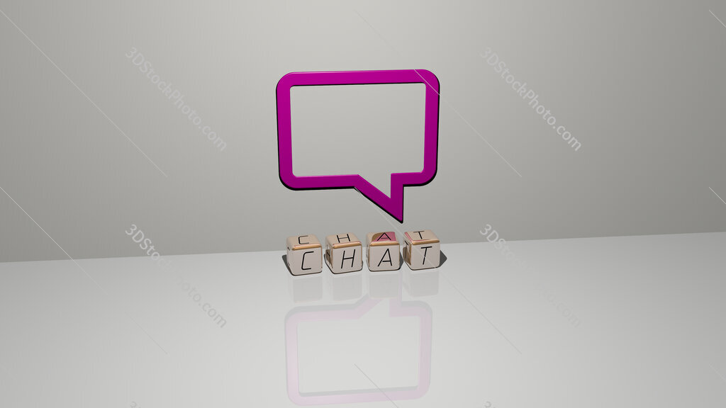 chat text of cubic dice letters on the floor and 3D icon on the wall