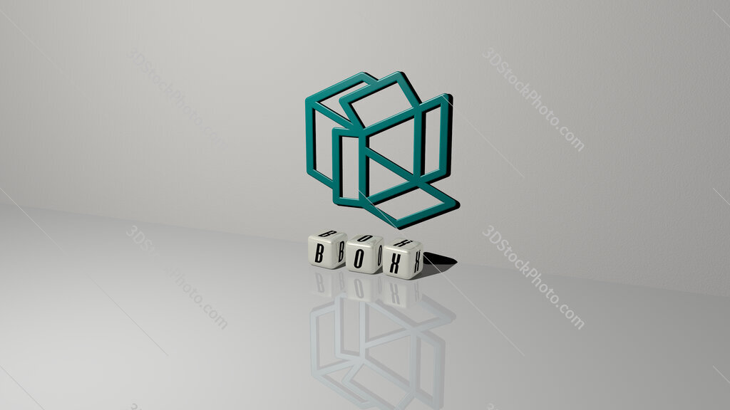 box text of cubic dice letters on the floor and 3D icon on the wall