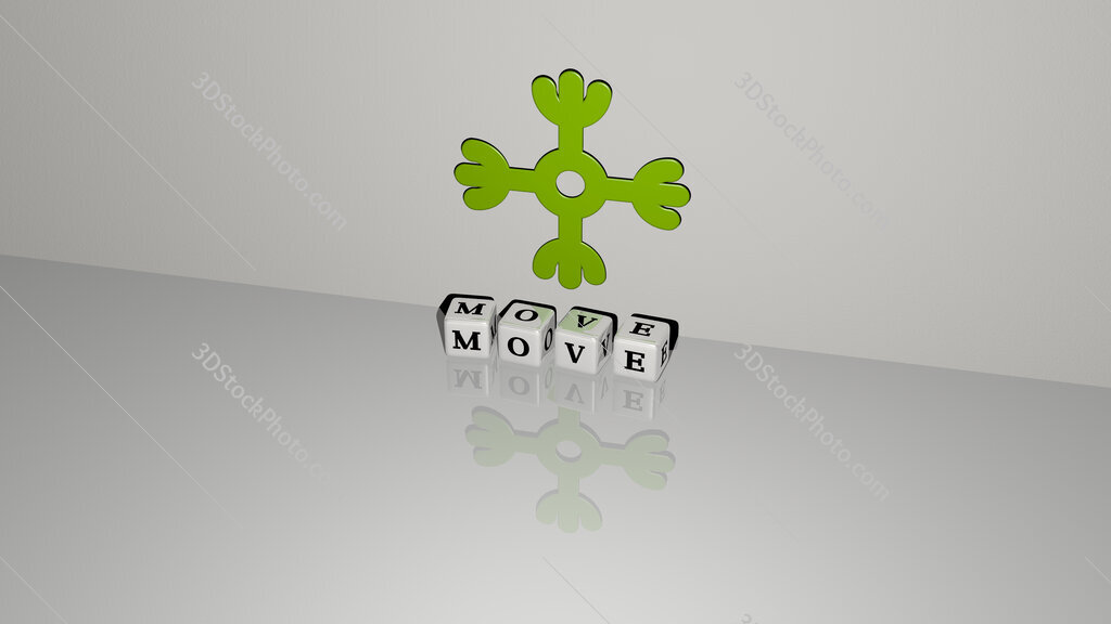 move text of cubic dice letters on the floor and 3D icon on the wall