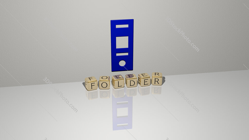 folder text of cubic dice letters on the floor and 3D icon on the wall