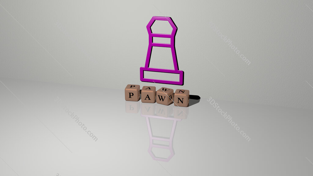 pawn text of cubic dice letters on the floor and 3D icon on the wall