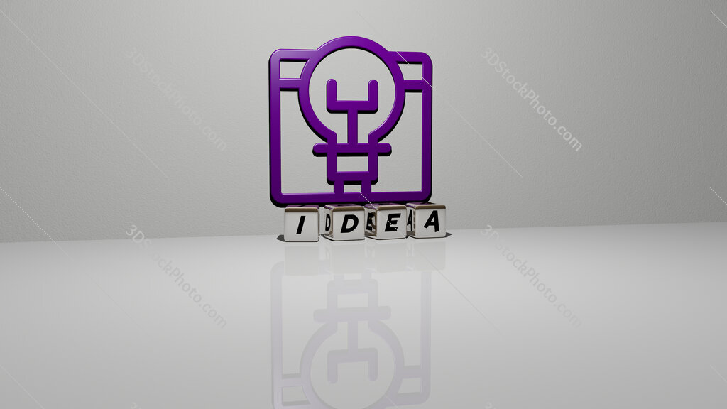 idea text of cubic dice letters on the floor and 3D icon on the wall