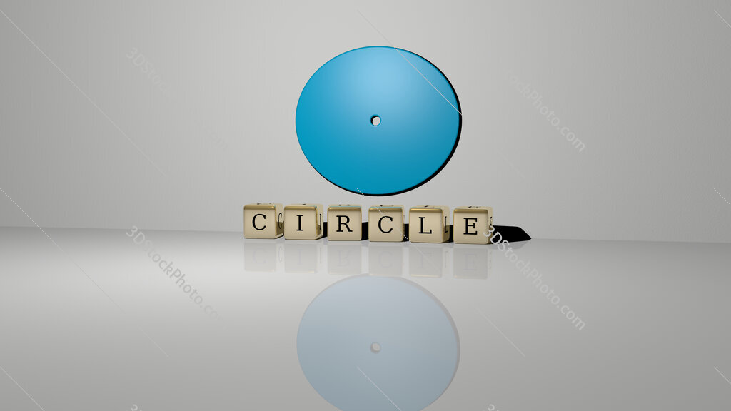 circle text of cubic dice letters on the floor and 3D icon on the wall