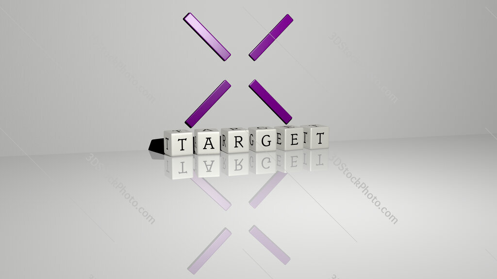 target text of cubic dice letters on the floor and 3D icon on the wall