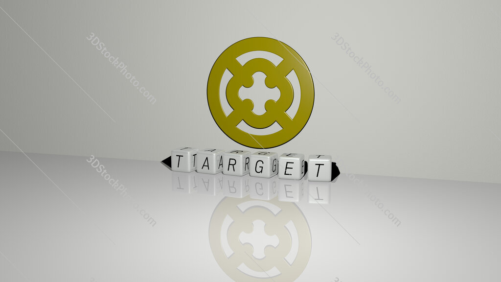 target text of cubic dice letters on the floor and 3D icon on the wall