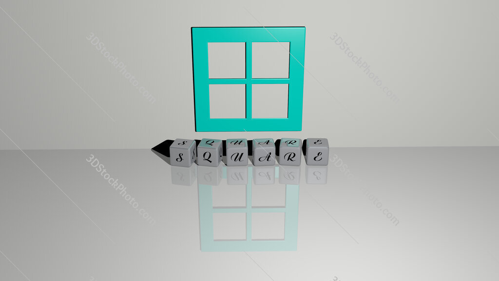 square text of cubic dice letters on the floor and 3D icon on the wall
