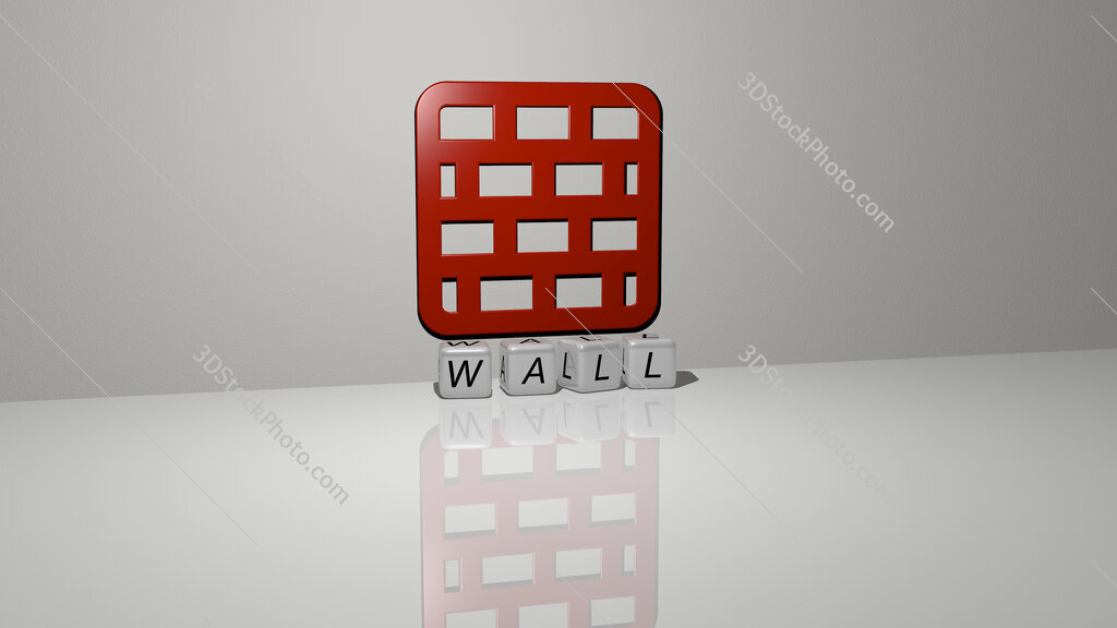 wall text of cubic dice letters on the floor and 3D icon on the wall