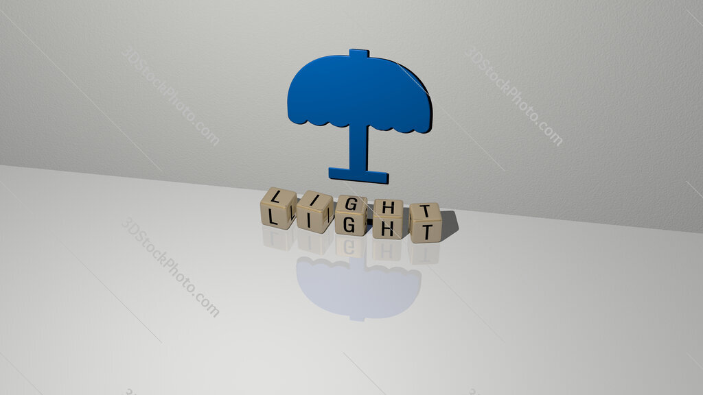 light text of cubic dice letters on the floor and 3D icon on the wall