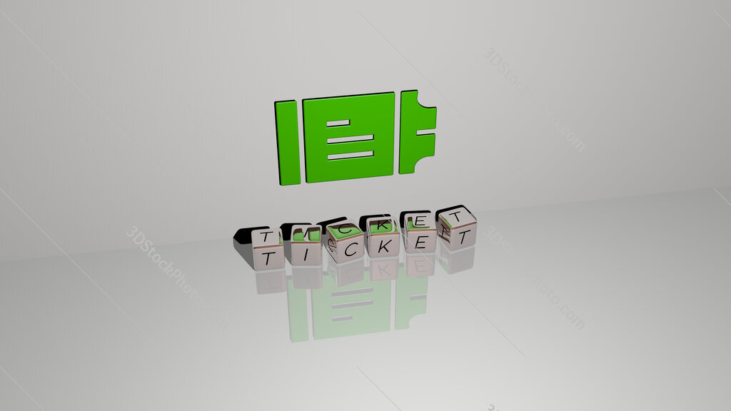 ticket text of cubic dice letters on the floor and 3D icon on the wall