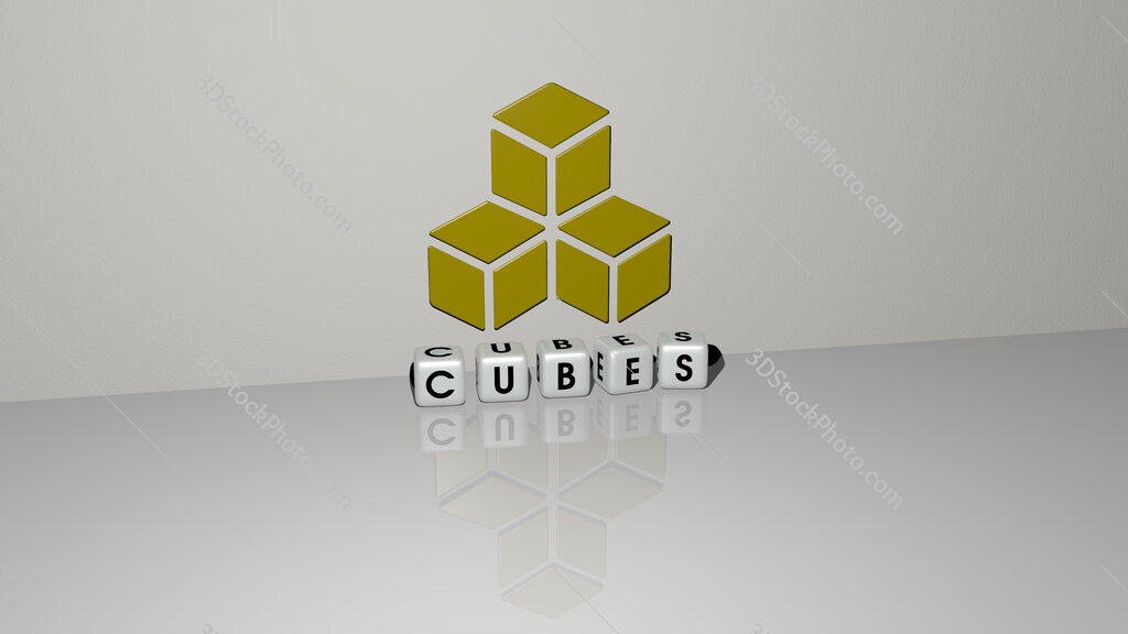 cubes text of cubic dice letters on the floor and 3D icon on the wall