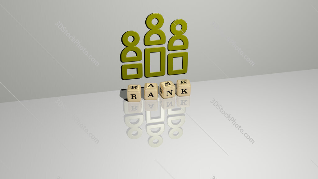 rank text of cubic dice letters on the floor and 3D icon on the wall