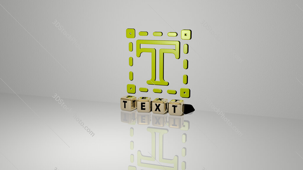 text text of cubic dice letters on the floor and 3D icon on the wall