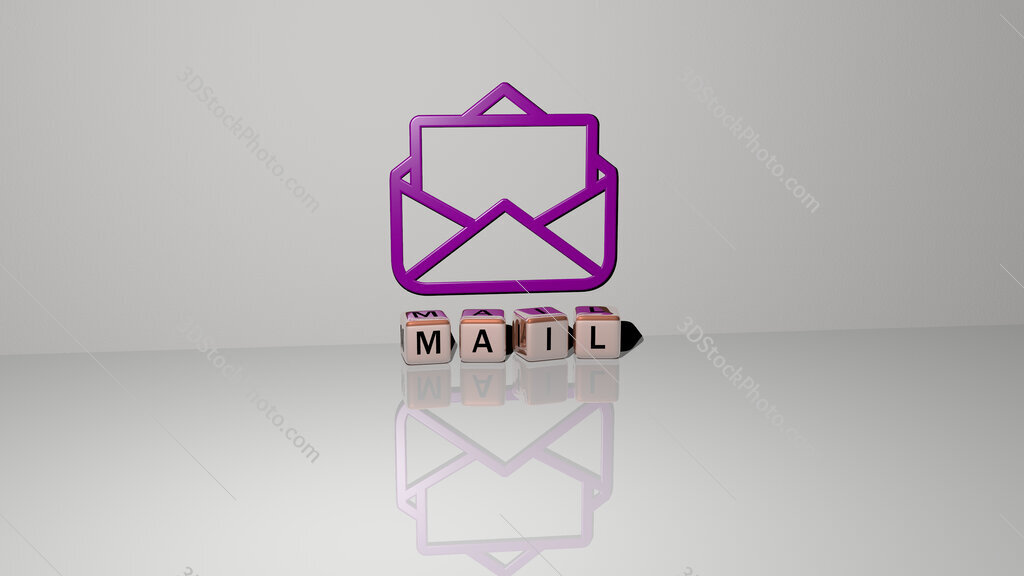 mail text of cubic dice letters on the floor and 3D icon on the wall