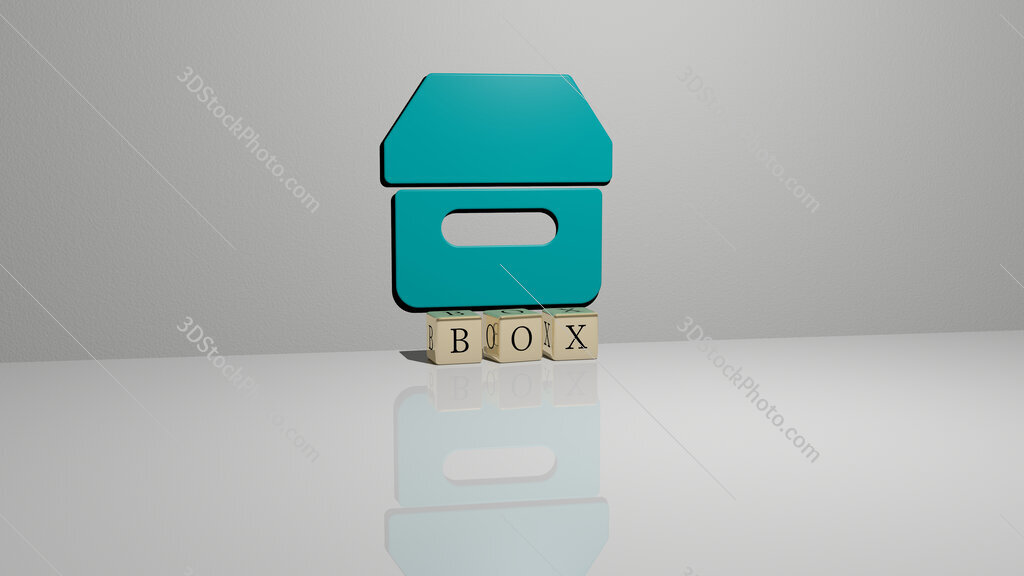 box text of cubic dice letters on the floor and 3D icon on the wall